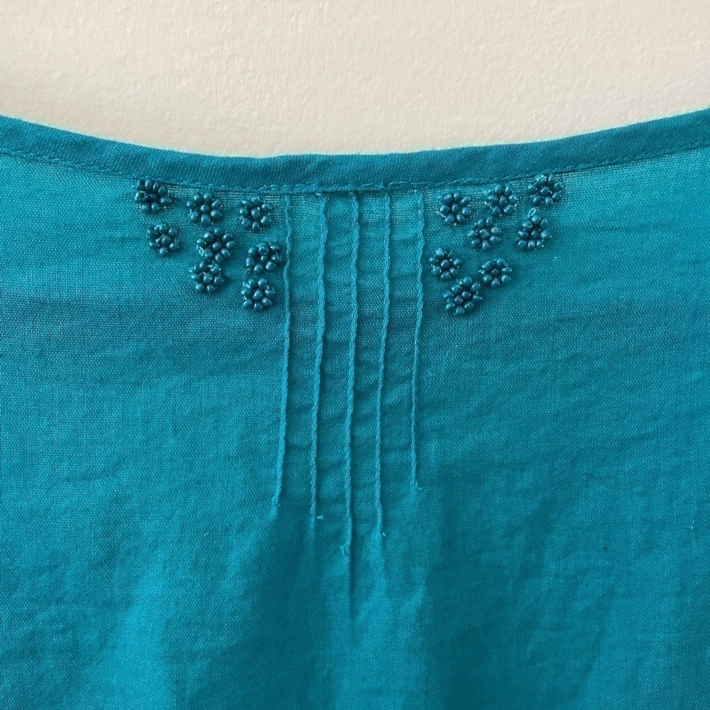 FREE PEOPLE Teal lLong Sleeve Boho Top Size Small - Picture 5 of 6